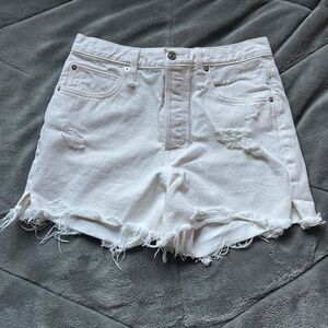 Free People We The Free white high rise distressed denim cutoff shorts size 28